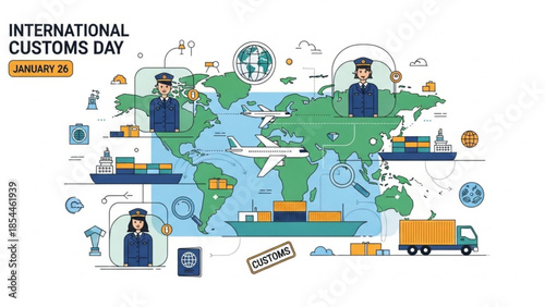 International customs day january 26 global trade illustration