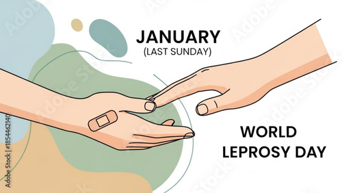 World leprosy day illustration with hands and band aid on arm