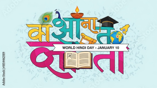 World hindi day january 10 colorful illustration with hindi text