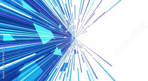 Abstract Blue and Cyan Geometric Lines Bursting Forward.