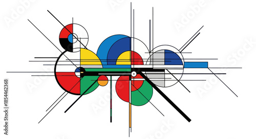 Abstract Geometric Clock Design with Colorful Circular Elements.