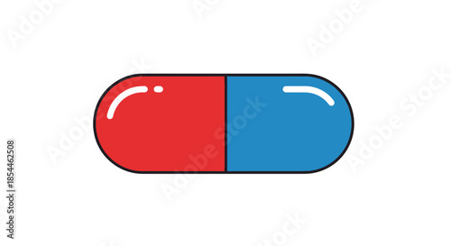 A single red and blue capsule medical pill for treatment.