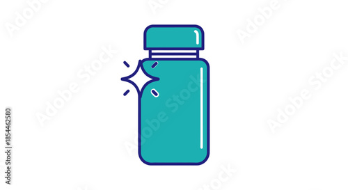Teal Bottle Icon with Shine Effect for Product Packaging.