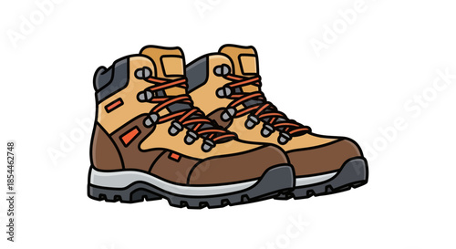 Pair of Brown and Tan Hiking Boots with Laces.
