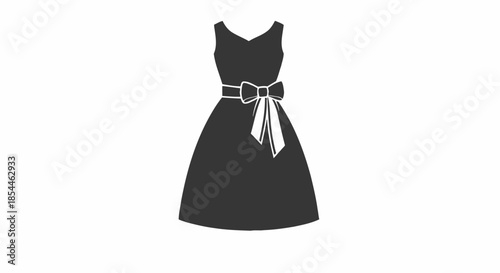 Elegant Black Dress with Bow and Belt Silhouette.