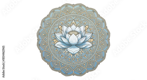 Intricate Mandala Design Featuring a Serene White Lotus Flower.