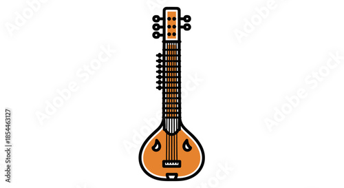 Illustrated Veena: A Traditional Indian Stringed Instrument with Intricate Design.