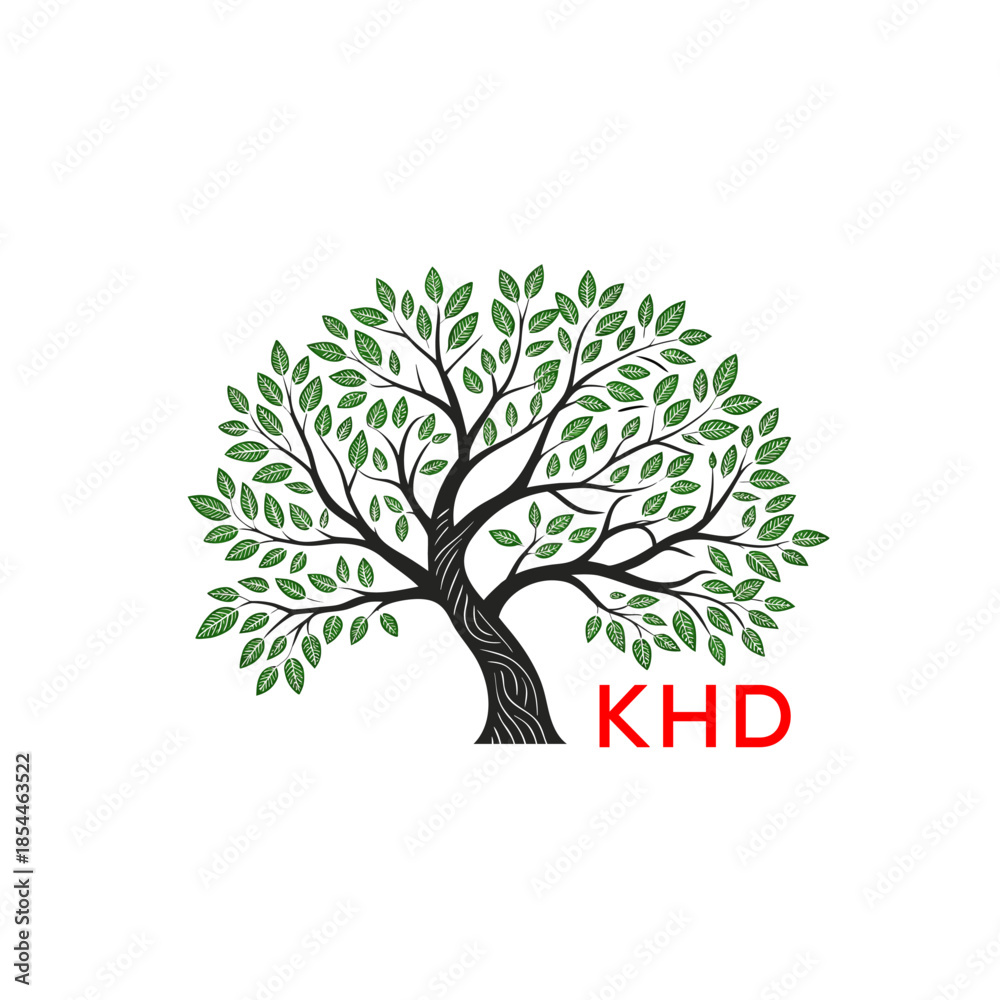 Fototapeta premium Green Tree of Life Logo Design KHD Later Logo , Natural Environment Tree Branding, Sustainable Tree Logo 