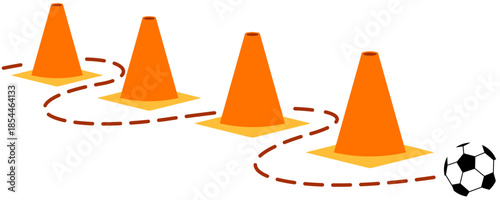 Cone Soccer Dribbling Training Illustration. Editable Color Vector