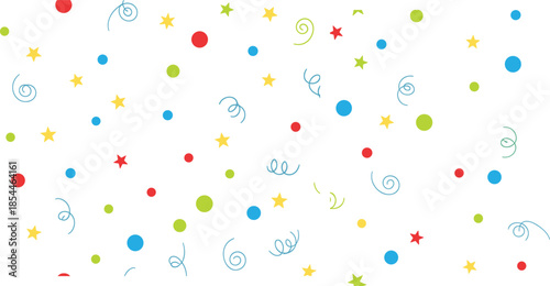 Colorful confetti pattern background with stars dots and streamers festive celebration party decoration seamless design cad drawing flat vector illustration