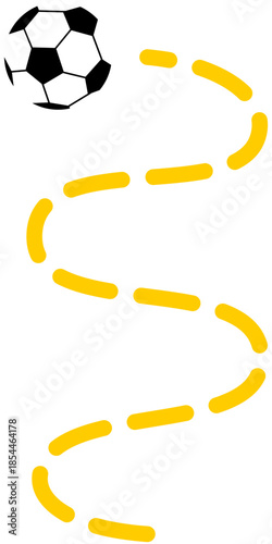 Zigzag Soccer Ball Path Illustration. Editable Color Vector
