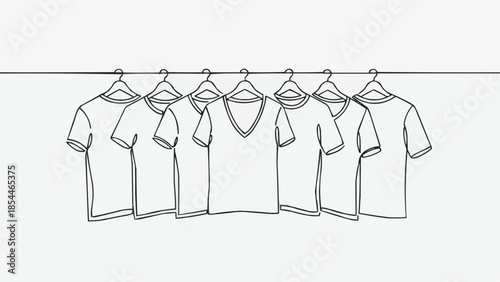 Collection of T-shirts hanging on a clothesline.