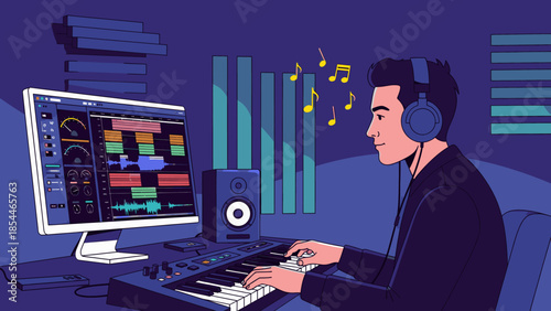 Music producer working on song in studio