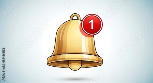 Golden Bell Notification Icon with Red Badge Showing Number One.