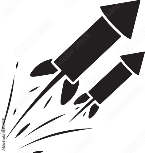 Two black rockets launching with smoke trails firework