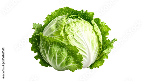 A vibrant, fresh head of cabbage with tightly packed leaves, isolated on a black background