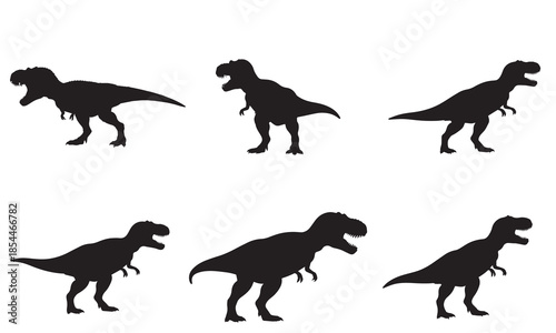 A collection of t-rex dinosaur vector silhouettes for design and illustration projects