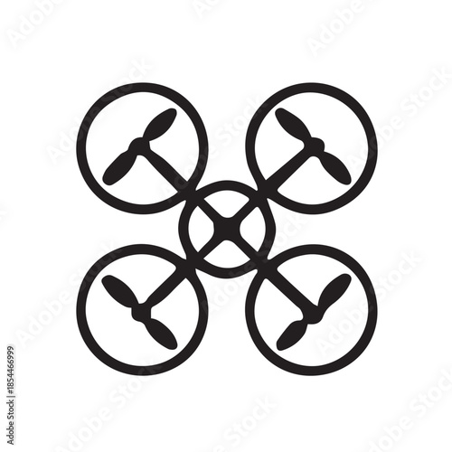 A simple minimalist vector shows a drone from a top view, designed with clear geometry and subtle details that emphasize innovation, control, and contemporary aerial technology.