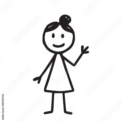 A minimalist vector illustration presents a stick woman using simple shapes and balanced proportions, delivering a clean visual style that suits icons, symbols, and modern graphic design needs.