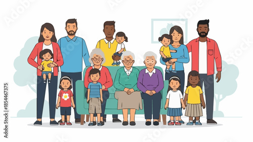 Diverse Family Generations Posed Together In A Group Portrait.