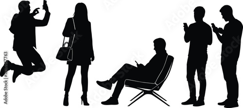 Silhouette, people, smartphone, technology, digital, lifestyle, communication, modern, society, addiction, mobile, device, internet, social, media, connection, urban, youth, gadget, contemporary