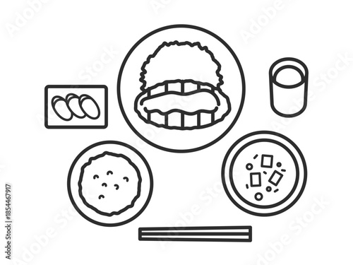 とんかつ定食のイラスト　線画のみ