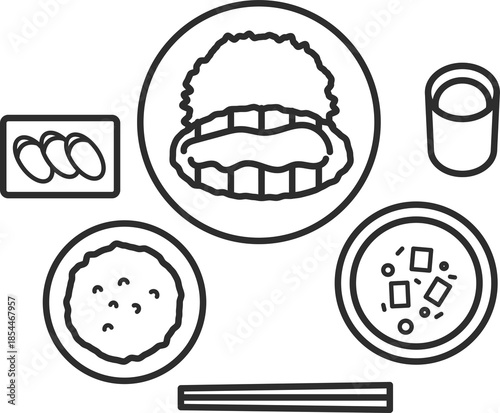 とんかつ定食のイラスト　線画のみ