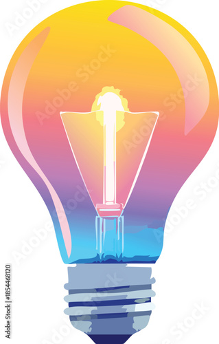 Conceptualization and innovation represented by a colorful illuminated light bulb symbolizing bright ideas and creative thinking