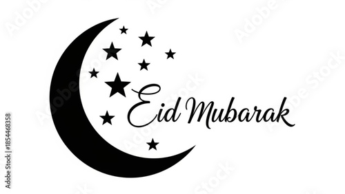 Eid mubarak greeting card with crescent moon and stars design element