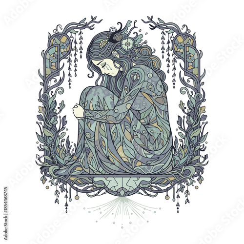 Vector illustration of a depressed woman