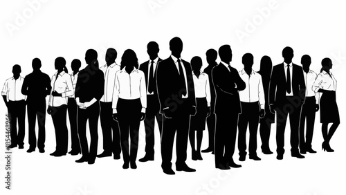 Diverse group of business people standing together in silhouette.