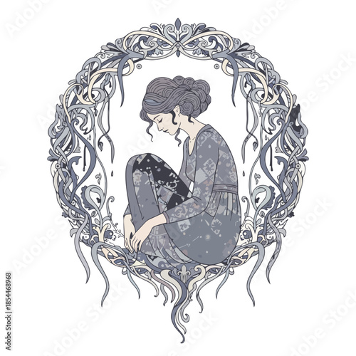 Vector illustration of a depressed woman