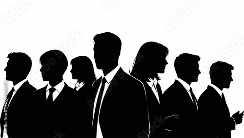 Diverse group of business professionals standing together in silhouette.