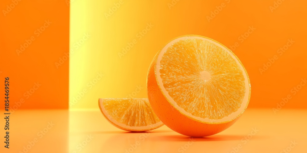 Fototapeta premium Vibrant Orange Slices on a Bright Yellow and Orange Background.