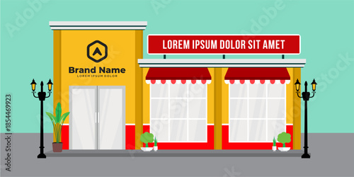 Flat design store front with place for name