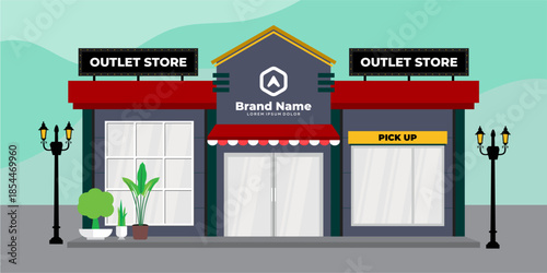 Flat design store front with place for name