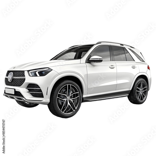 Modern White Luxury SUV Car Three Quarter View isolated on transparent background