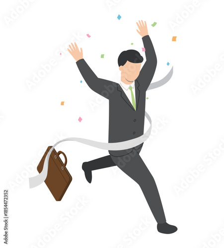 走る会社員男性ゴール・アイソメトリック