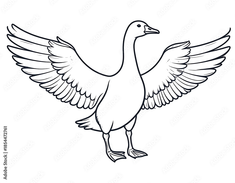 Obraz premium Black and white illustration of a goose with its wings spread