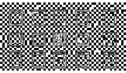 Abstract Tin Can Outline Icon Set Metal Container Vector