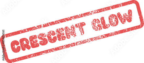 Red grunge textured rectangular stamp impression displaying the words CRESCENT GLOW with a vintage effect