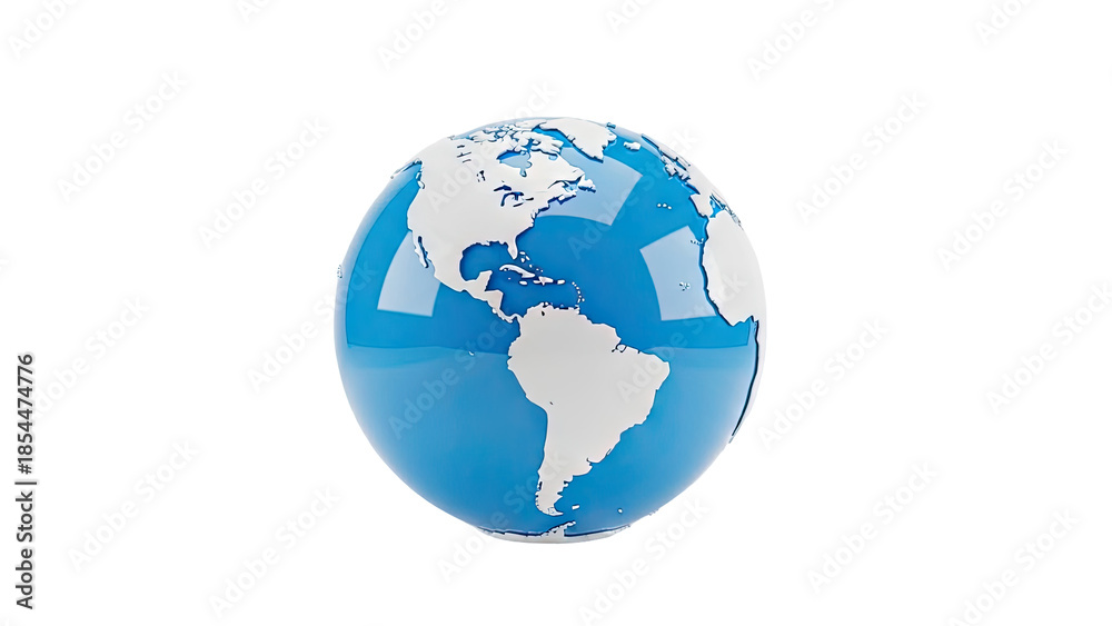 Naklejka premium 3D Glossy Blue Earth Globe with Visible Continents on transparent background