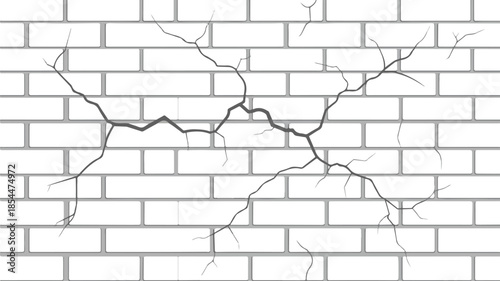 Detailed depiction of a cracked brick wall with intricate cracks, showcasing texture and age