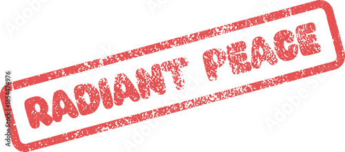 Bold red vintage style rubber stamp with the words Radiant Peace on a solid surface