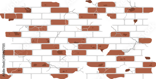 Vector illustration of a damaged brick wall with cracks, suitable for backgrounds or design elements