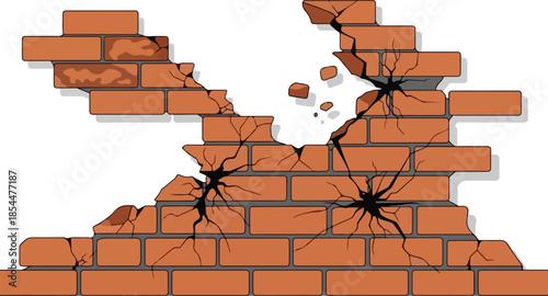 Broken Brick Wall Illustration Symbol of Destruction, Damage, and Ruin