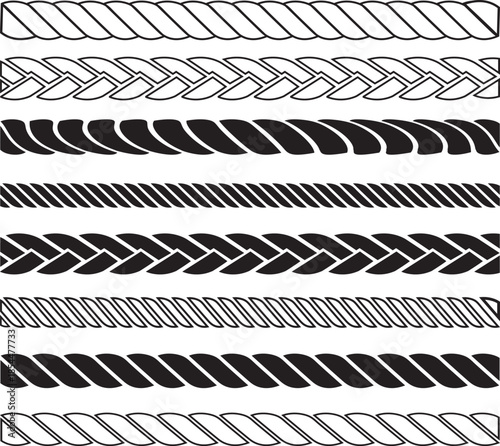 Rope Border Pattern Set Braided Line Decorative Design. 