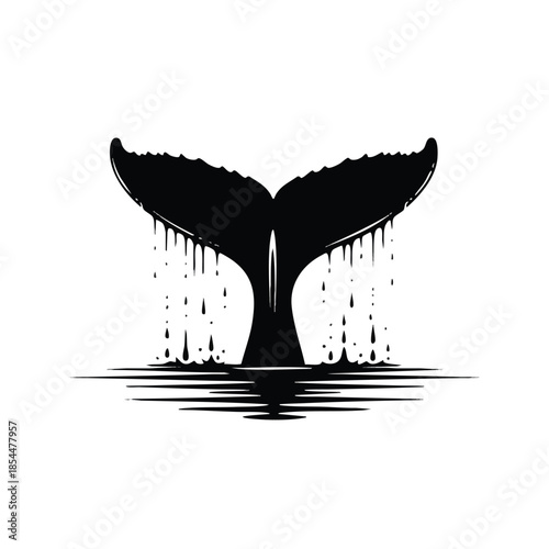 A black silhouette of a whale tail with drips, resembling a cute cartoon design on a white background.