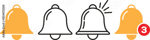 Notification Bell Icon Set Vector for Alert, Message, Reminder and App UI Design