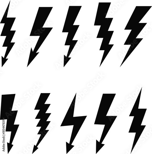 Lightning Bolt Icon Set Vector for Energy, Power, Electricity and Speed Concept